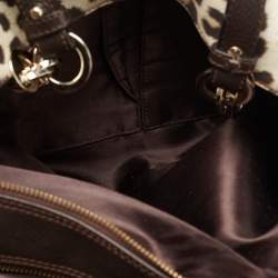 Roberto Cavalli Brown/Beige Leopard Satin and Leather Tote