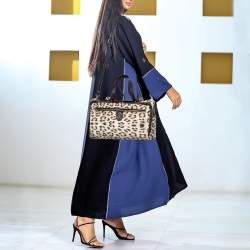 Roberto Cavalli Brown/Beige Leopard Satin and Leather Tote