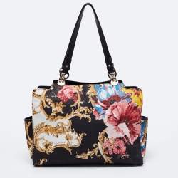 Roberto Cavalli Multicolor Floral Print Fabric and Leather Tote