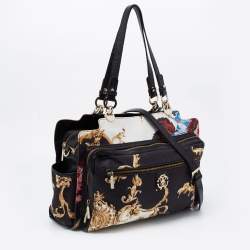 Roberto Cavalli Multicolor Floral Print Fabric and Leather Tote