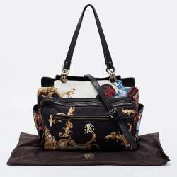 Roberto Cavalli Multicolor Floral Print Fabric and Leather Tote