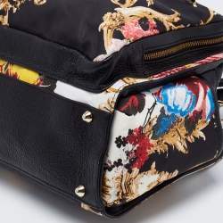 Roberto Cavalli Multicolor Floral Print Fabric and Leather Tote