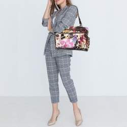 Roberto Cavalli Multicolor Floral Print Fabric and Leather Tote