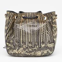 Pre Owned Roberto Cavalli Black/Cream Snakeskin Leather Bucket Bag