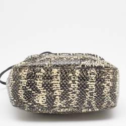 Pre Owned Roberto Cavalli Black/Cream Snakeskin Leather Bucket Bag