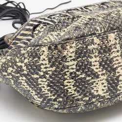 Pre Owned Roberto Cavalli Black/Cream Snakeskin Leather Bucket Bag