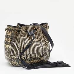 Pre Owned Roberto Cavalli Black/Cream Snakeskin Leather Bucket Bag