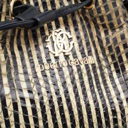 Pre Owned Roberto Cavalli Black/Cream Snakeskin Leather Bucket Bag