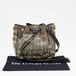 Pre Owned Roberto Cavalli Black/Cream Snakeskin Leather Bucket Bag