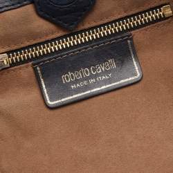 Pre Owned Roberto Cavalli Black/Cream Snakeskin Leather Bucket Bag