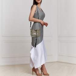 Pre Owned Roberto Cavalli Black/Cream Snakeskin Leather Bucket Bag