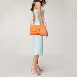 Roberto Cavalli Neon Orange Python Leather Ambition Flap Clutch