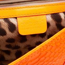 Roberto Cavalli Neon Orange Python Leather Ambition Flap Clutch