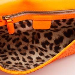 Roberto Cavalli Neon Orange Python Leather Ambition Flap Clutch