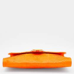 Roberto Cavalli Neon Orange Python Leather Ambition Flap Clutch