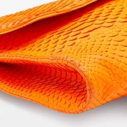 Roberto Cavalli Neon Orange Python Leather Ambition Flap Clutch
