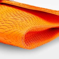 Roberto Cavalli Neon Orange Python Leather Ambition Flap Clutch