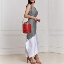 Pre Owned Roberto Cavalli Red Leather Bucket Bag