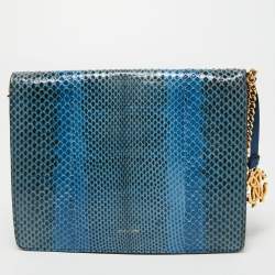 Pre Owned Roberto Cavalli Blue Watersnake Leather Lion Head Flap Shoulder Bag