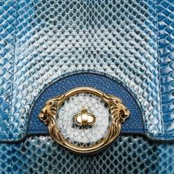 Pre Owned Roberto Cavalli Blue Watersnake Leather Lion Head Flap Shoulder Bag