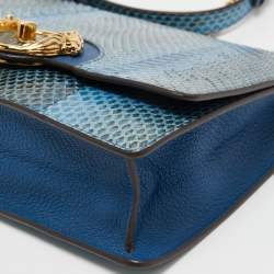 Pre Owned Roberto Cavalli Blue Watersnake Leather Lion Head Flap Shoulder Bag