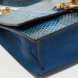 Pre Owned Roberto Cavalli Blue Watersnake Leather Lion Head Flap Shoulder Bag