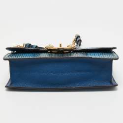 Pre Owned Roberto Cavalli Blue Watersnake Leather Lion Head Flap Shoulder Bag