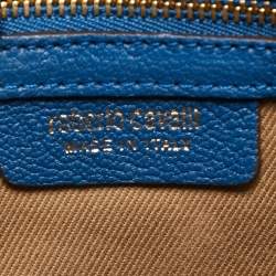 Pre Owned Roberto Cavalli Blue Watersnake Leather Lion Head Flap Shoulder Bag