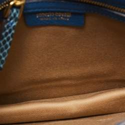 Pre Owned Roberto Cavalli Blue Watersnake Leather Lion Head Flap Shoulder Bag