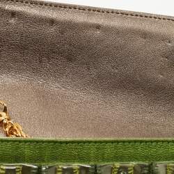 Pre Owned Roberto Cavalli Green Fabric and PVC Embellished Chain Clutch