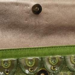 Pre Owned Roberto Cavalli Green Fabric and PVC Embellished Chain Clutch