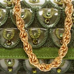 Pre Owned Roberto Cavalli Green Fabric and PVC Embellished Chain Clutch