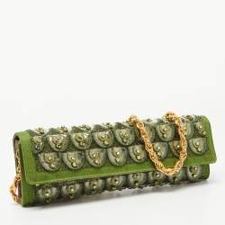 Pre Owned Roberto Cavalli Green Fabric and PVC Embellished Chain Clutch