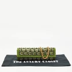 Pre Owned Roberto Cavalli Green Fabric and PVC Embellished Chain Clutch