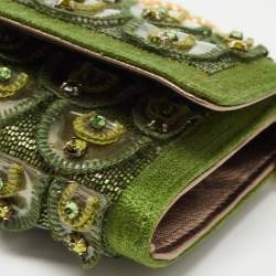 Pre Owned Roberto Cavalli Green Fabric and PVC Embellished Chain Clutch