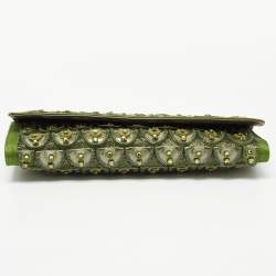 Pre Owned Roberto Cavalli Green Fabric and PVC Embellished Chain Clutch
