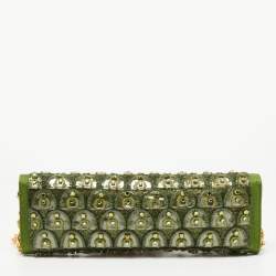 Pre Owned Roberto Cavalli Green Fabric and PVC Embellished Chain Clutch
