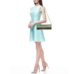 Pre Owned Roberto Cavalli Green Fabric and PVC Embellished Chain Clutch