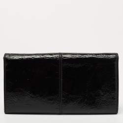 Pre Owned Roberto Cavalli Black Patent Leather Flap Wallet On Chain 