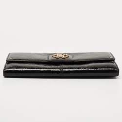 Pre Owned Roberto Cavalli Black Patent Leather Flap Wallet On Chain 
