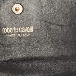 Pre Owned Roberto Cavalli Black Patent Leather Flap Wallet On Chain 