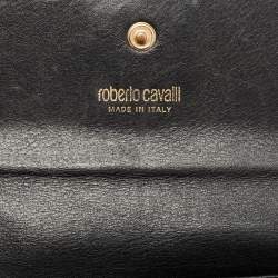 Pre Owned Roberto Cavalli Black Patent Leather Flap Wallet On Chain 