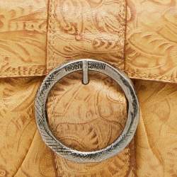 Pre Owned Roberto Cavalli Beige/Brown Floral Embossed Leather Baguette