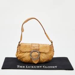 Pre Owned Roberto Cavalli Beige/Brown Floral Embossed Leather Baguette