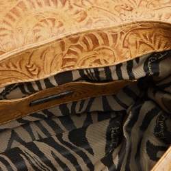Pre Owned Roberto Cavalli Beige/Brown Floral Embossed Leather Baguette