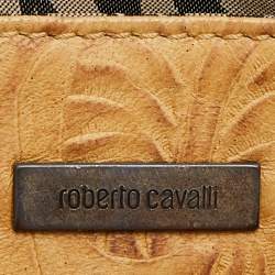 Pre Owned Roberto Cavalli Beige/Brown Floral Embossed Leather Baguette