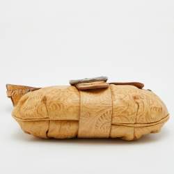Pre Owned Roberto Cavalli Beige/Brown Floral Embossed Leather Baguette