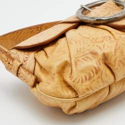 Pre Owned Roberto Cavalli Beige/Brown Floral Embossed Leather Baguette