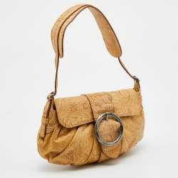 Pre Owned Roberto Cavalli Beige/Brown Floral Embossed Leather Baguette