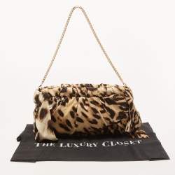 Pre Owned Roberto Cavalli Beige/Black Leopard Print Satin Clutch 